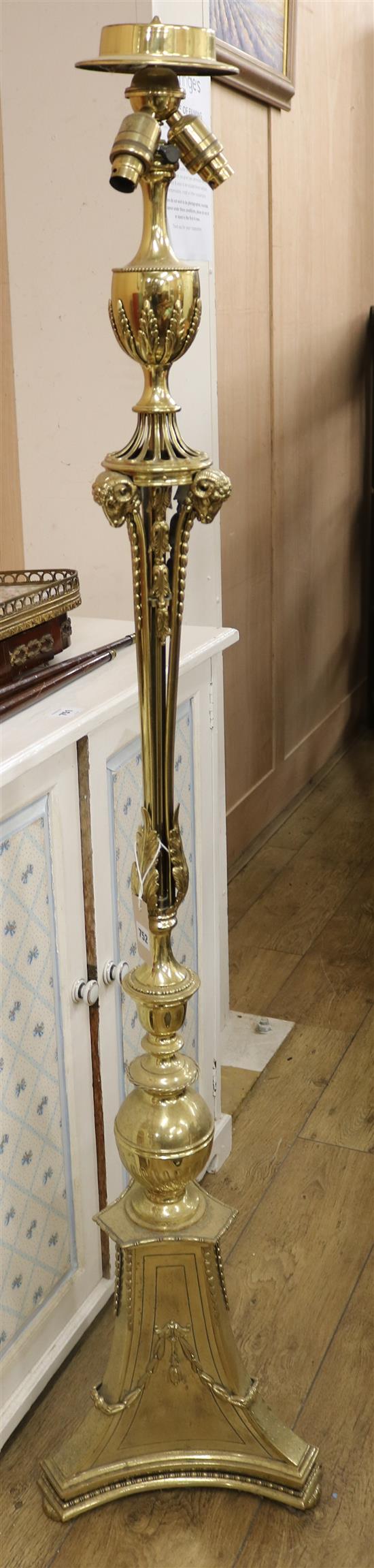 An Adams style lacquered brass lamp standard